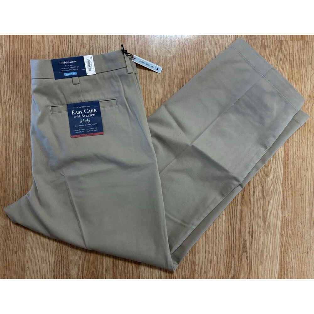 Croft & Barrow Mens Khaki Pants 36x29 Classic Fit Easy Care Stretch Flat Front